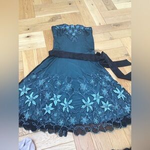 Elegant Floral Kids Dress in Teal and Black